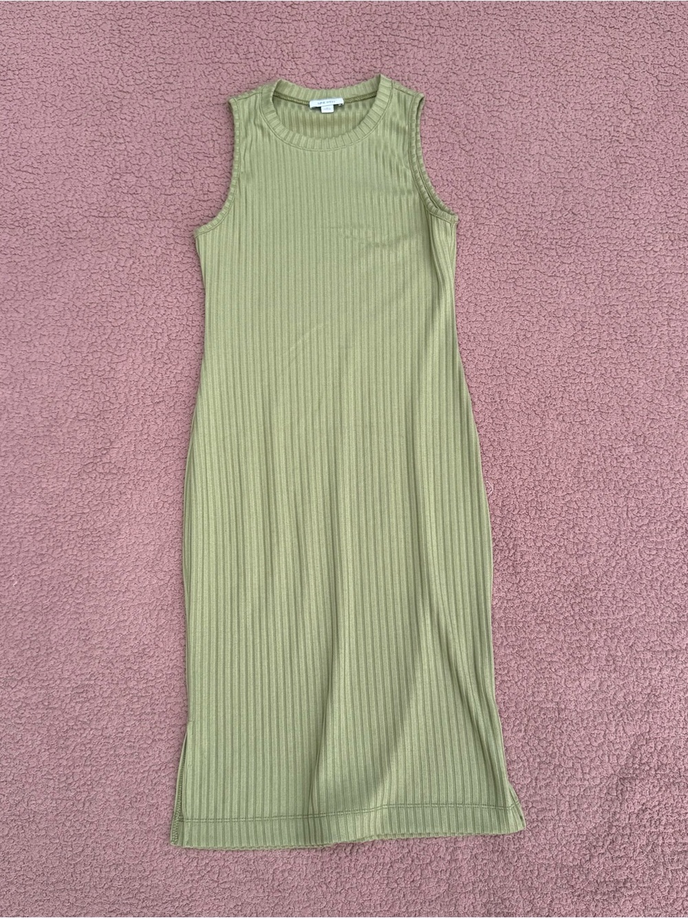 Nine West Sleeveless Ribbed Midi Dress in Light Olive